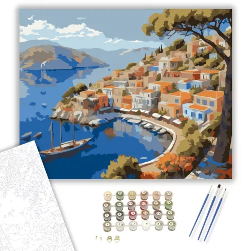 Symi Neoklasszikus Kikötőháza - számfestő készlet - Számfestő.hu - 80×100cm - keret nélkül