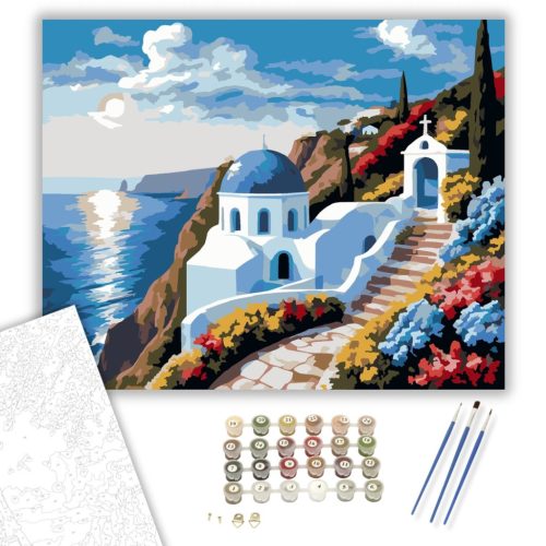 Tengerre Néző Fehér Kápolna és Kék Kupola - számfestő készlet - Számfestő.hu - 40×50cm - keretre feszítve