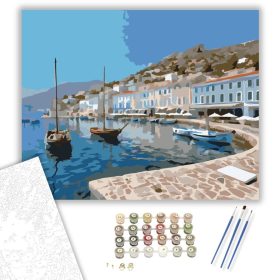 Hydra Kikötői Kilátás - számfestő készlet - Számfestő.hu - 40×50cm - keret nélkül