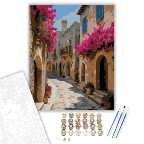 Rhodos Óvárosának Kanyargós Utcarészlete - számfestő készlet - Számfestő.hu - 50×60cm - keret nélkül