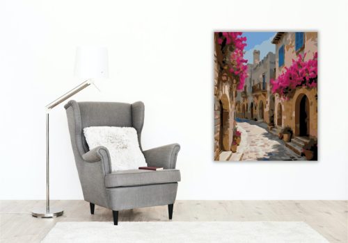 Rhodos Óvárosának Kanyargós Utcarészlete - számfestő készlet - Számfestő.hu - 40×50cm - keret nélkül