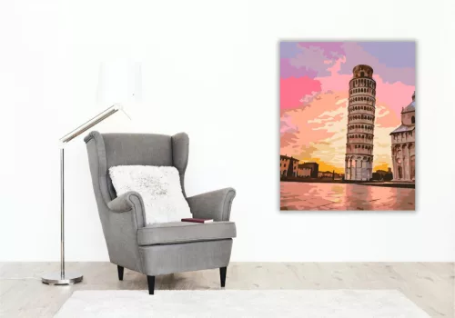 Pisai Ferde Torony Naplementében - számfestő készlet - Számfestő.hu - 60×70cm - keret nélkül