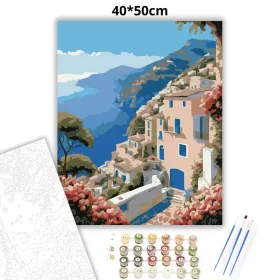 Amalfi-parti Kilátás - számfestő készlet - Számfestő.hu - 40×50cm - Keret nélkül
