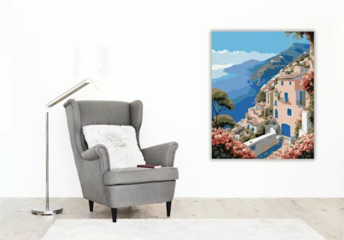 Amalfi-parti Kilátás - számfestő készlet - Számfestő.hu - 60×70cm - keret nélkül