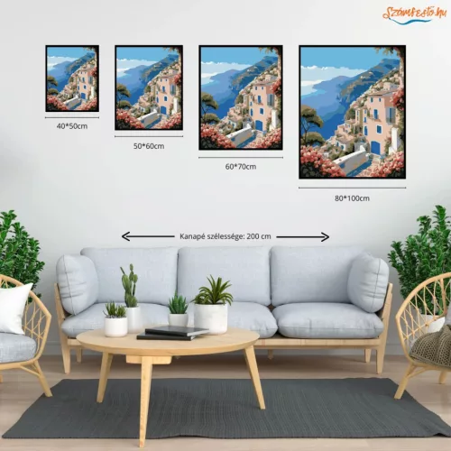 Amalfi-parti Kilátás - számfestő készlet - Számfestő.hu - 40×50cm - Keret nélkül