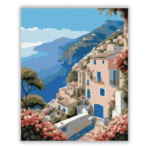 Amalfi-parti Kilátás - számfestő készlet - Számfestő.hu - 40×50cm - Keret nélkül
