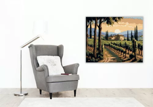 Toszkán Szőlőültetvény Naplementében - számfestő készlet - Számfestő.hu - 80×100cm - keret nélkül