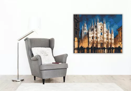 Milánói Dóm Éjszakai Fényben - számfestő készlet - Számfestő.hu - 50×60cm - keret nélkül