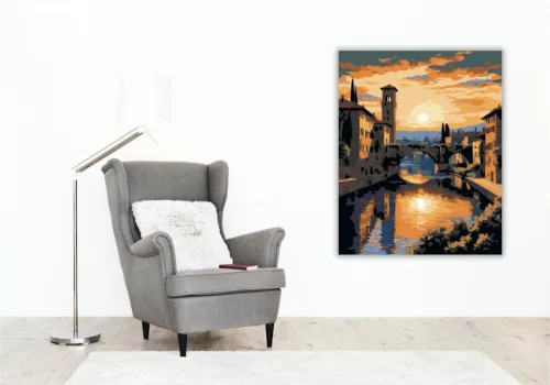 Veronai Naplemente és Castelvecchio híd - számfestő készlet - Számfestő.hu - 40×50cm - keretre feszítve
