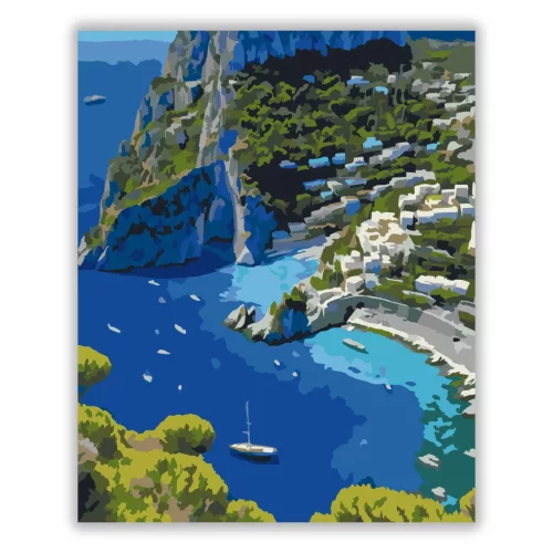 Capri Szigetének Madártávlatból - számfestő készlet - Számfestő.hu - 40×50cm - Keret nélkül
