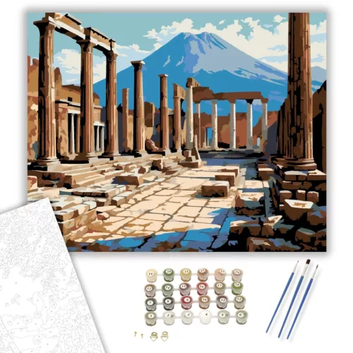 Pompeji Romjai és Vezúv - számfestő készlet - Számfestő.hu - 40×50cm - keretre feszítve