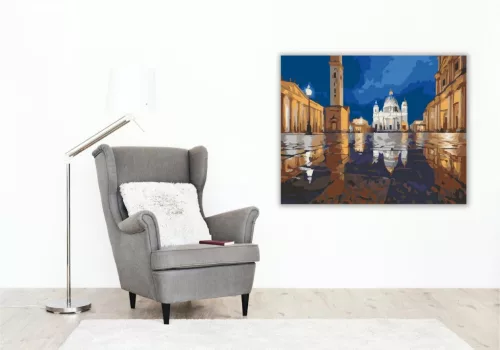 Szent Péter tér Éjszakai Tükröződés - számfestő készlet - Számfestő.hu - 40×50cm - keretre feszítve