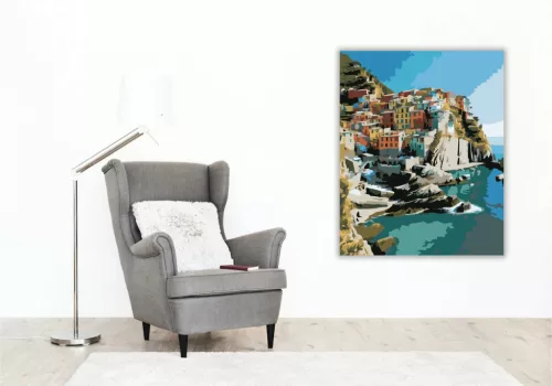 Cinque Terre Reggeli Fényben - számfestő készlet - Számfestő.hu - 50×60cm - Keret nélkül