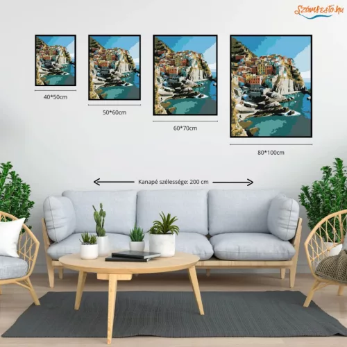 Cinque Terre Reggeli Fényben - számfestő készlet - Számfestő.hu - 60×70cm - Keret nélkül