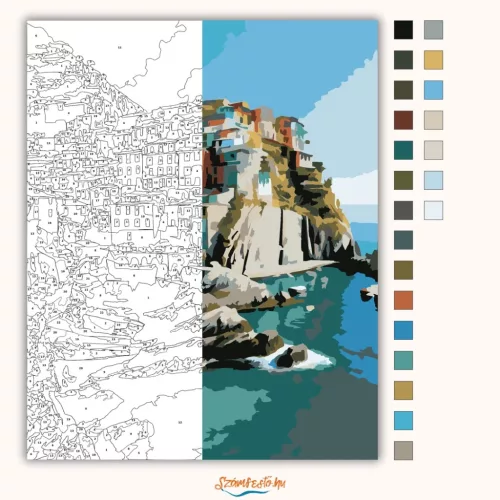 Cinque Terre Reggeli Fényben - számfestő készlet - Számfestő.hu - 40×50cm - Keret nélkül