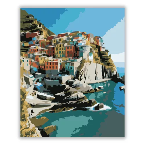 Cinque Terre Reggeli Fényben - számfestő készlet - Számfestő.hu - 40×50cm - Keret nélkül