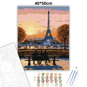Eiffel-torony Naplementében a Trocadéro Kertjeiből - számfestő készlet - Számfestő.hu - 40×50cm - Keret nélkül