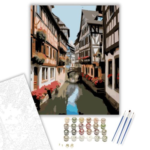 Strasbourgi Fachwerkházak és Csatorna - számfestő készlet - Számfestő.hu - 40×50cm - keretre feszítve