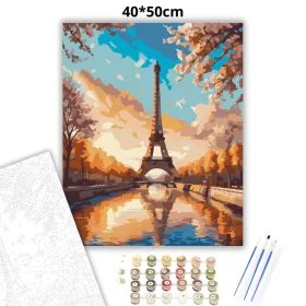 Eiffel-torony Tavaszi Virágzásban - számfestő készlet - Számfestő.hu - 40×50cm - Keret nélkül