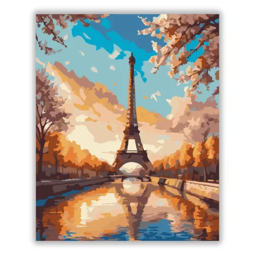Eiffel-torony Tavaszi Virágzásban - számfestő készlet - Számfestő.hu - 40×50cm - Keret nélkül