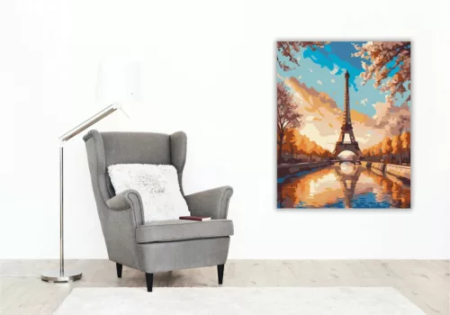 Eiffel-torony Tavaszi Virágzásban - számfestő készlet - Számfestő.hu - 40×50cm - Keret nélkül