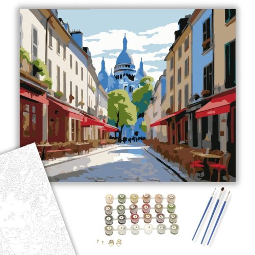 Montmartre-i Utcakép és Sacré-Cœur - számfestő készlet - Számfestő.hu - 40×50cm - keretre feszítve