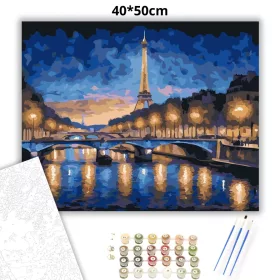 Eiffel-torony Éjszakai Fényekben - számfestő készlet - Számfestő.hu - 40×50cm - Keret nélkül
