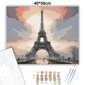 Eiffel-torony Ködfátyolban - számfestő készlet - Számfestő.hu - 40×50cm - Keret nélkül