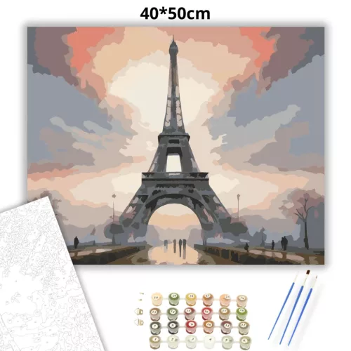 Eiffel-torony Ködfátyolban - számfestő készlet - Számfestő.hu - 40×50cm - Keret nélkül