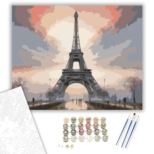 Eiffel-torony Ködfátyolban - számfestő készlet - Számfestő.hu - 40×50cm - keretre feszítve