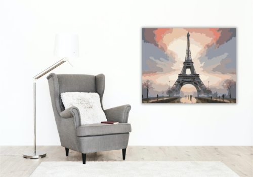 Eiffel-torony Ködfátyolban - számfestő készlet - Számfestő.hu - 40×50cm - keret nélkül