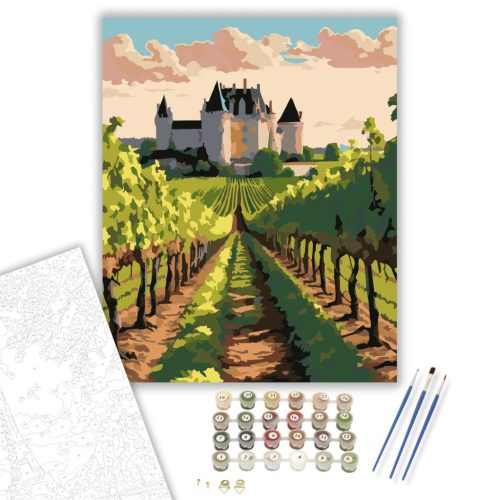 Loire-völgyi Szőlőskert Kastéllyal - számfestő készlet - Számfestő.hu - 60×70cm - keretre feszítve