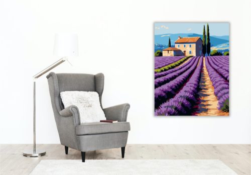 Provence-i Levendulamező és Kőház - számfestő készlet - Számfestő.hu - 80×100cm - keretre feszítve