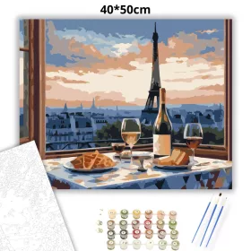 Eiffel-torony és Párizsi Kávézó - számfestő készlet - Számfestő.hu - 40×50cm - Keret nélkül