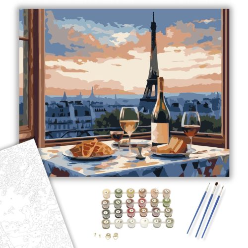 Eiffel-torony és Párizsi Kávézó - számfestő készlet - Számfestő.hu - 40×50cm - keret nélkül