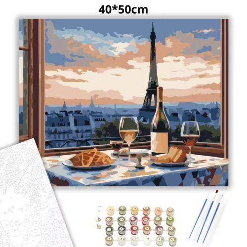 Eiffel-torony és Párizsi Kávézó - számfestő készlet - Számfestő.hu - 40×50cm - Keret nélkül