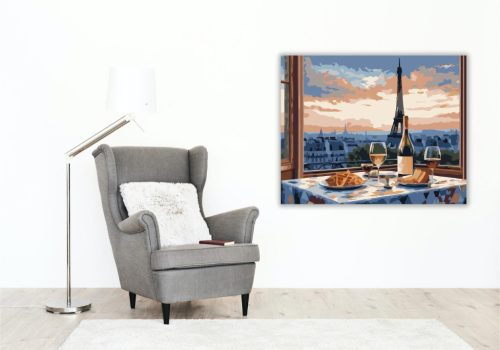 Eiffel-torony és Párizsi Kávézó - számfestő készlet - Számfestő.hu - 40×50cm - keret nélkül