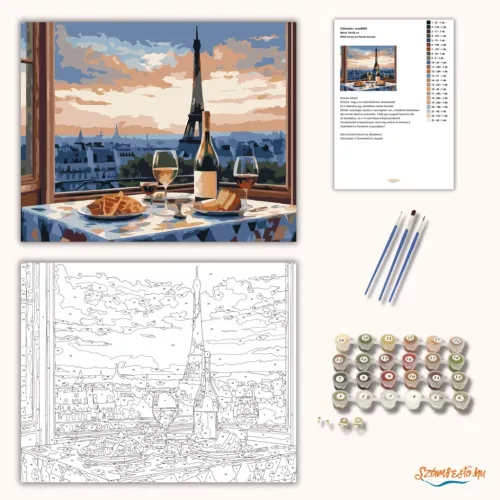 Eiffel-torony és Párizsi Kávézó - számfestő készlet - Számfestő.hu - 40×50cm - Keret nélkül