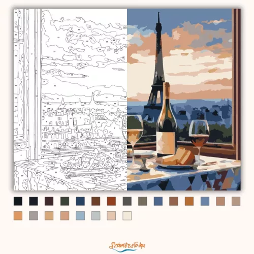 Eiffel-torony és Párizsi Kávézó - számfestő készlet - Számfestő.hu - 40×50cm - Keret nélkül