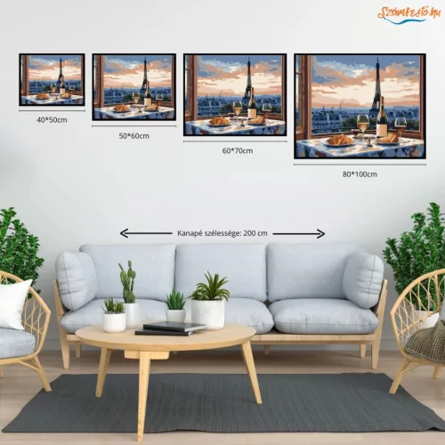 Eiffel-torony és Párizsi Kávézó - számfestő készlet - Számfestő.hu - 40×50cm - Keret nélkül