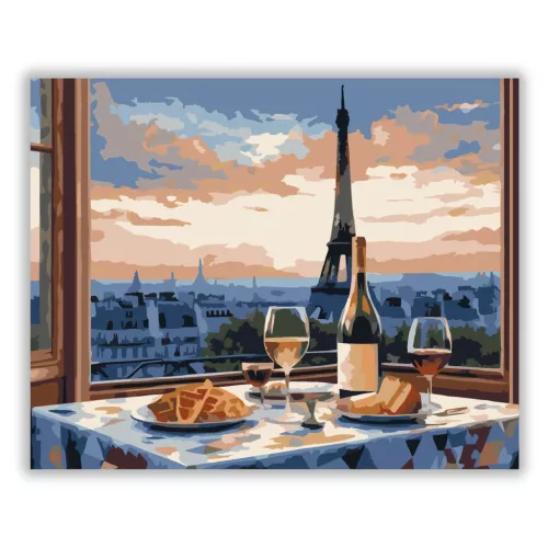 Eiffel-torony és Párizsi Kávézó - számfestő készlet - Számfestő.hu - 40×50cm - Keret nélkül