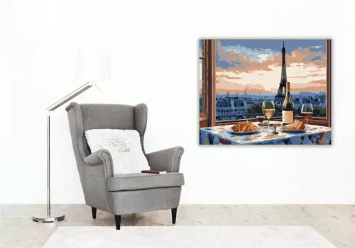 Eiffel-torony és Párizsi Kávézó - számfestő készlet - Számfestő.hu - 40×50cm - Keret nélkül