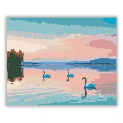 Balatoni Napkelte Hattyúkkal - számfestő készlet - Számfestő.hu - 40×50cm - Keret nélkül
