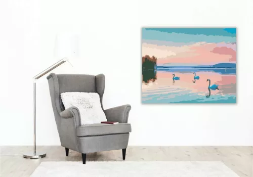 Balatoni Napkelte Hattyúkkal - számfestő készlet - Számfestő.hu - 40×50cm - Keret nélkül