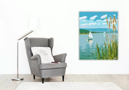 Balatoni Nyári Vitorlázás - számfestő készlet - Számfestő.hu - 40×50cm - keretre feszítve
