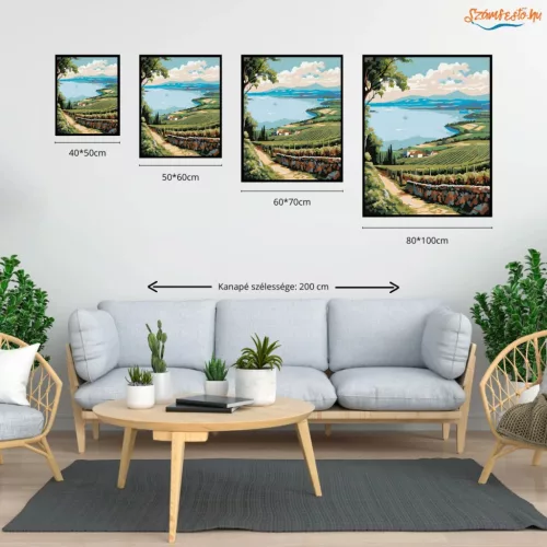 Badacsonyi Kilátás Szőlőkkel - számfestő készlet - Számfestő.hu - 40×50cm - Keret nélkül