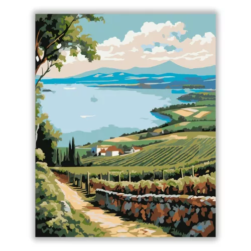 Badacsonyi Kilátás Szőlőkkel - számfestő készlet - Számfestő.hu - 40×50cm - Keret nélkül
