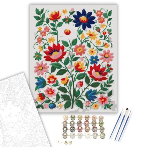 Kalocsai Hímzés Virágmintával - számfestő készlet - Számfestő.hu - 40×50cm - keretre feszítve