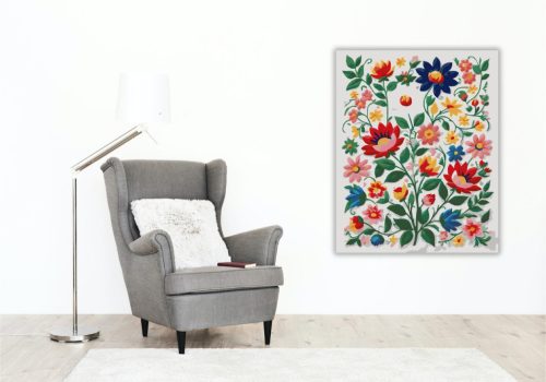 Kalocsai Hímzés Virágmintával - számfestő készlet - Számfestő.hu - 50×60cm - keret nélkül