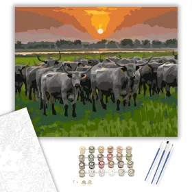 Magyar Szürkemarhák a Tisza-parton - számfestő készlet - Számfestő.hu - 40×50cm - keret nélkül